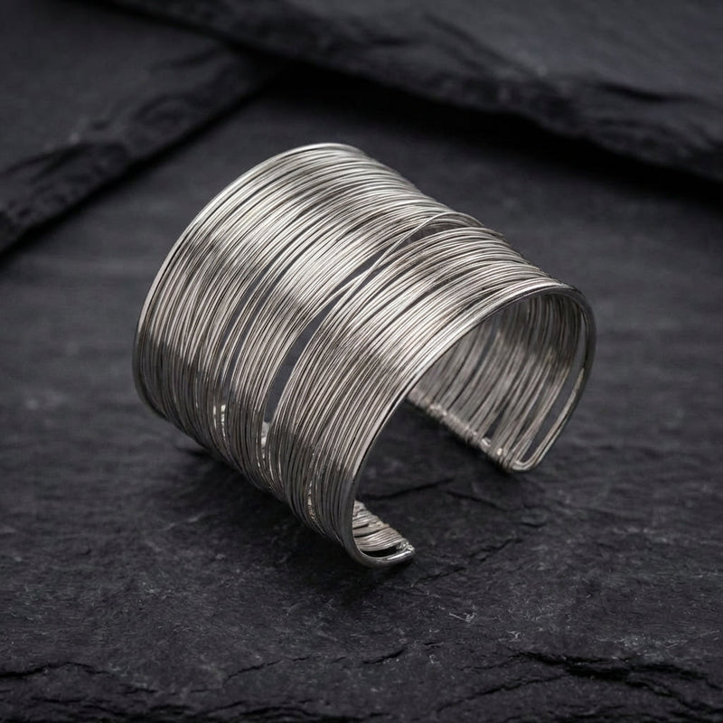 Retro Open Cuff String Silver Bracelet