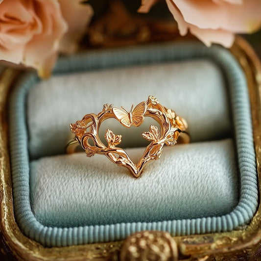 Romantic Butterfly Heart Ring