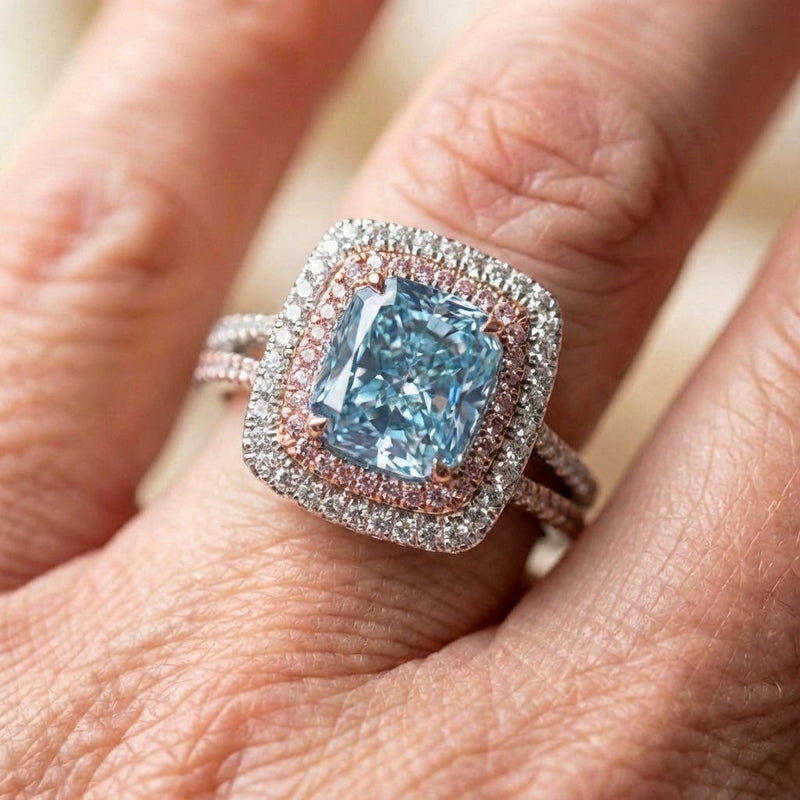 Romantic Cushion Blue Ring
