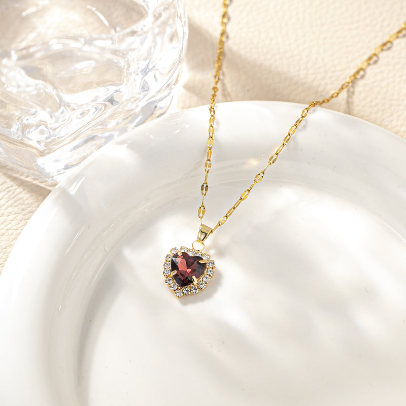 Romantic Garnet Heart Necklace