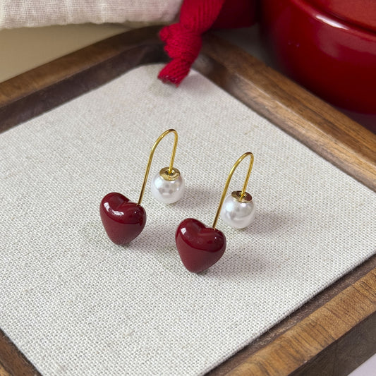Romantic Pearl Heart Earrings