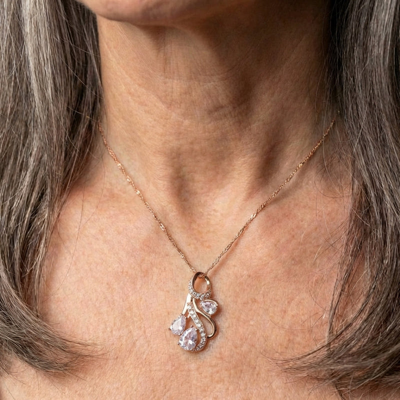 Rose Gold Hollow Flowers Natural Zircon Necklace