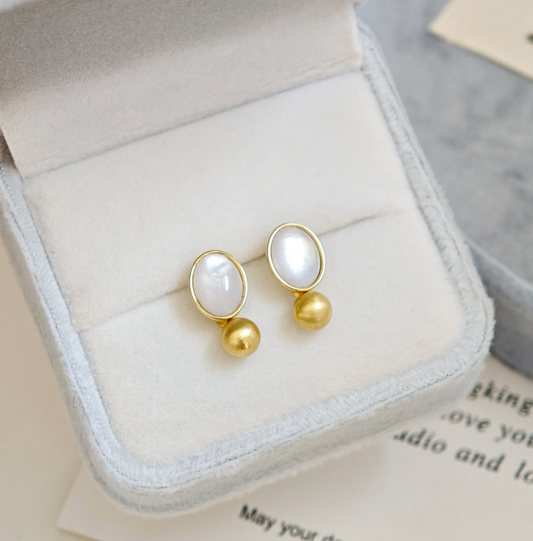 Blue Stone Pearl Earrings