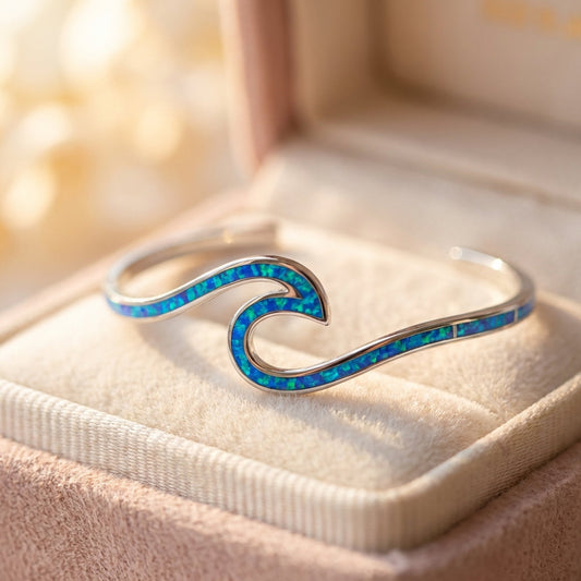 Sea Wave Opal Bracelet In Silver Sustainable Ocean Inspired Jewelry
