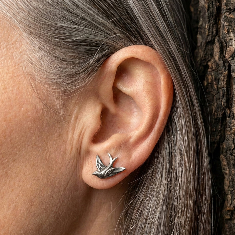 Silver Bird Stud Earrings