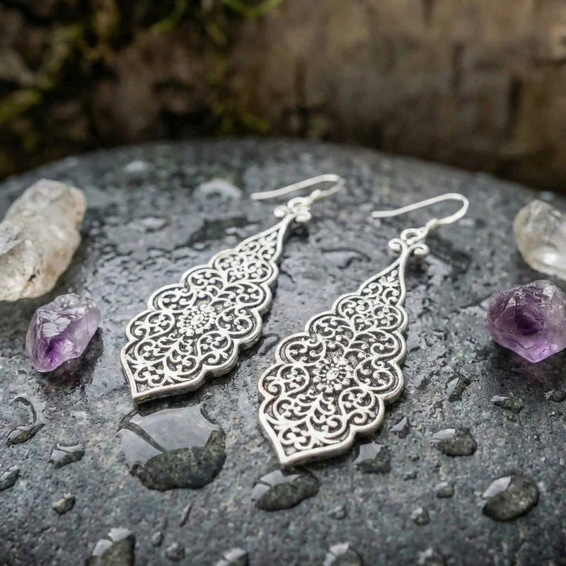 Silver Color Metal Grave Flower Earrings