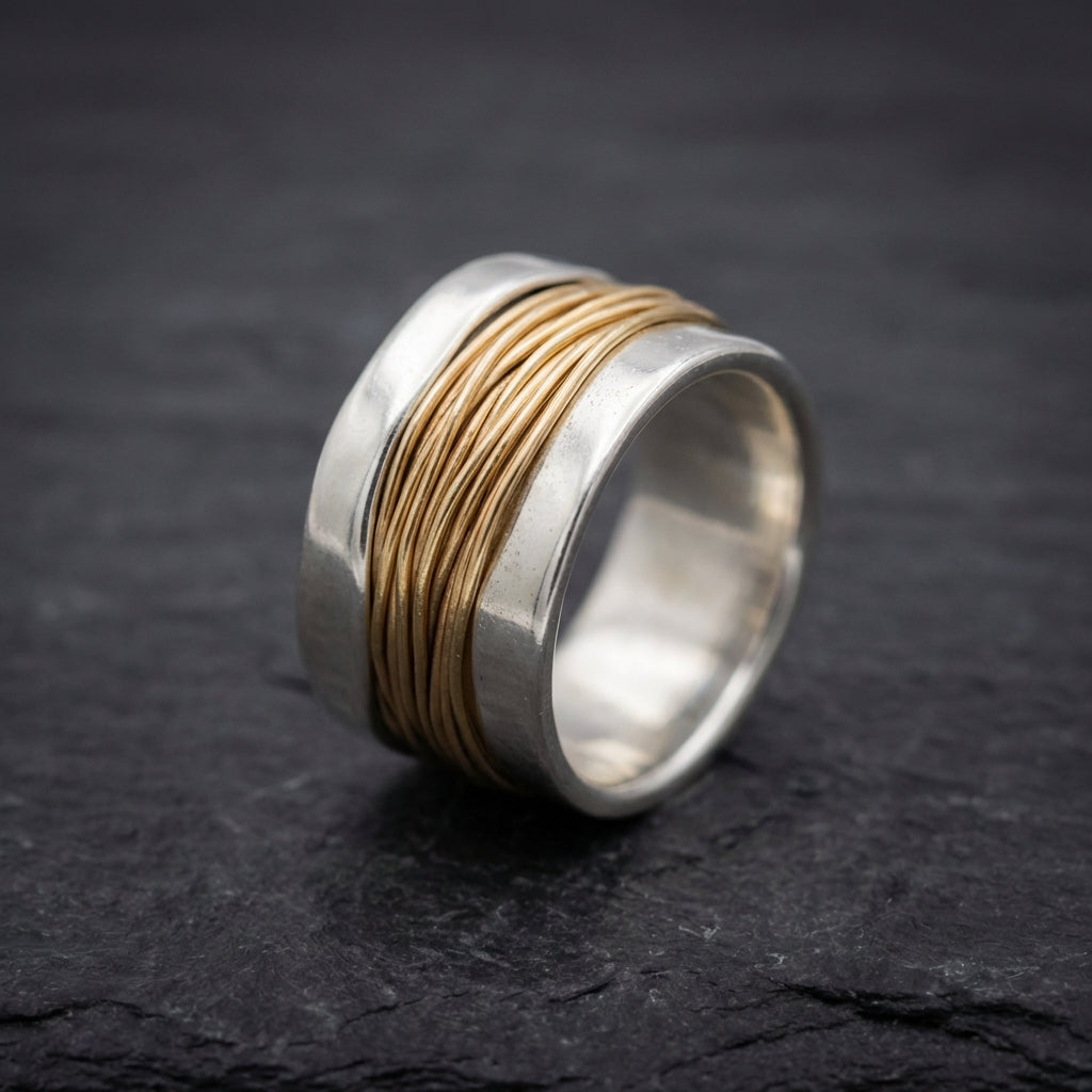 Silver Golden Threads Ring