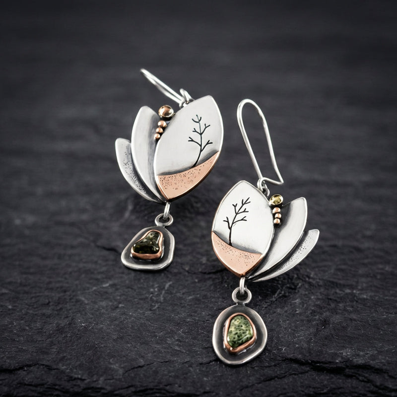 Silver Rose Gold Long Dangle Earrings