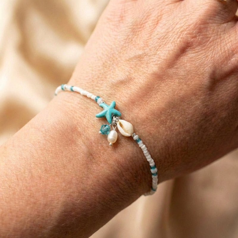 Star And Shell Anklet Bracelet With Natural Stones