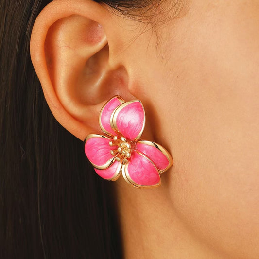 Statement Pink Flower Earrings
