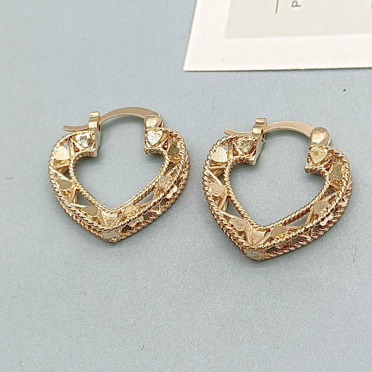 Textured Gold Heart Earrings