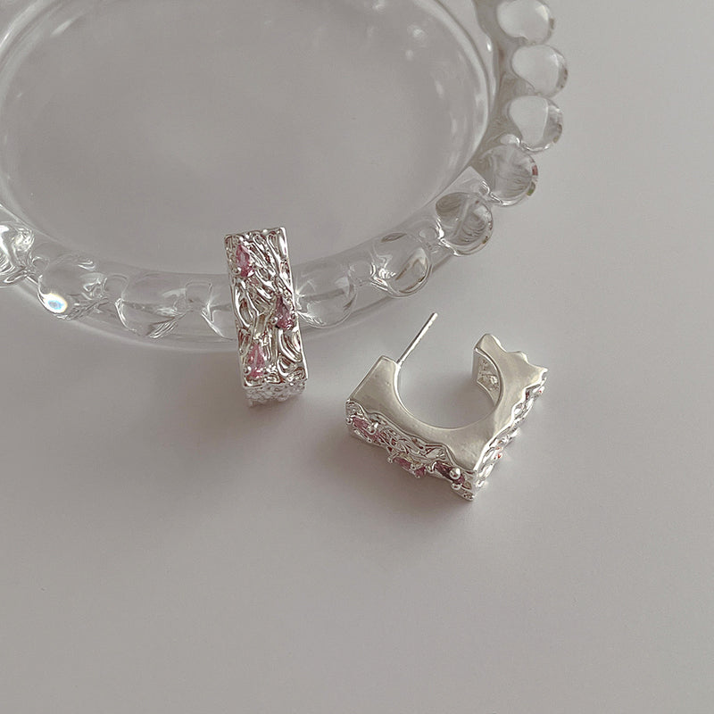 Textured Silver Hoop Earrings