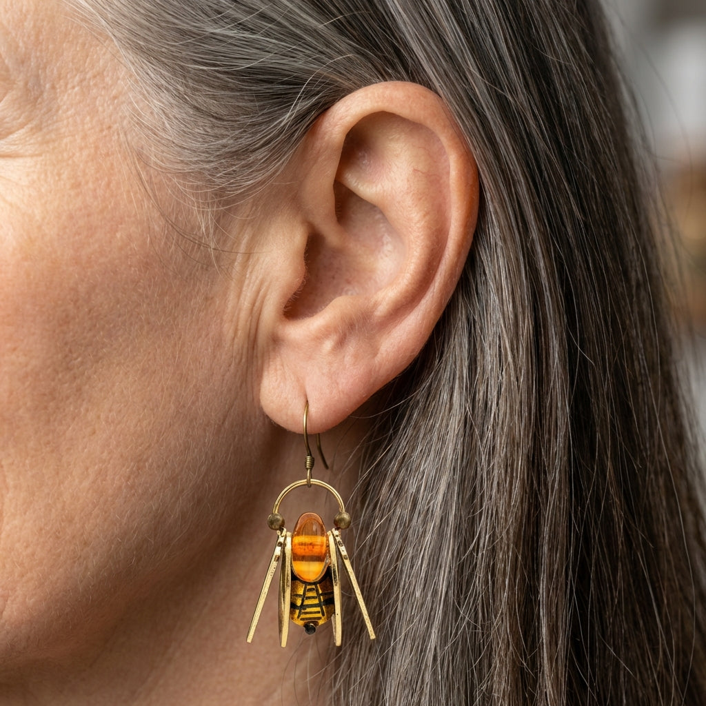 Vintage Amber Bee Earrings