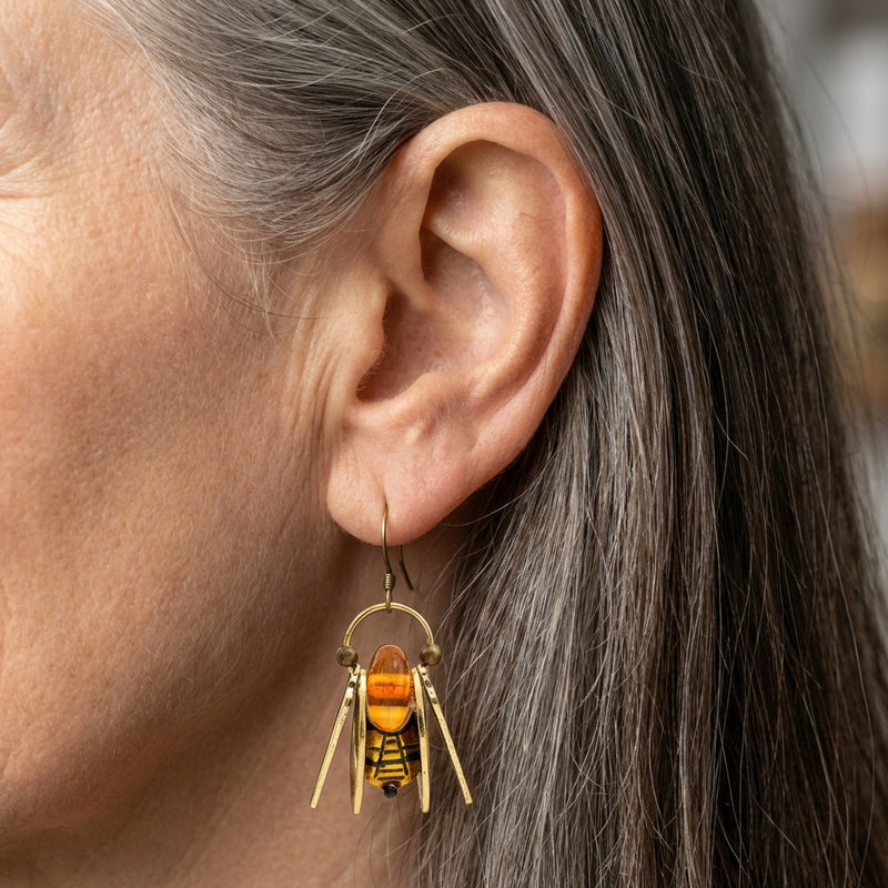 Vintage Amber Bee Earrings