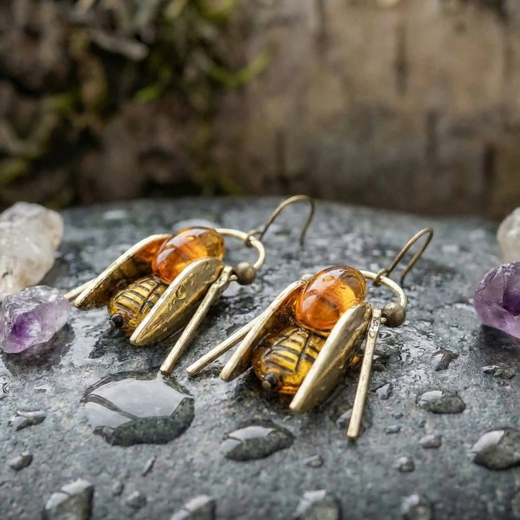 Vintage Amber Bee Earrings