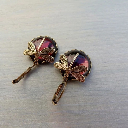 Vintage Amethyst Dragonfly Earrings