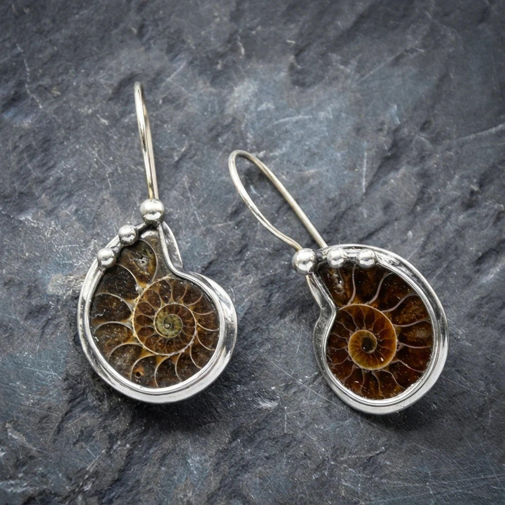Vintage Ammonite Fossil Earrings