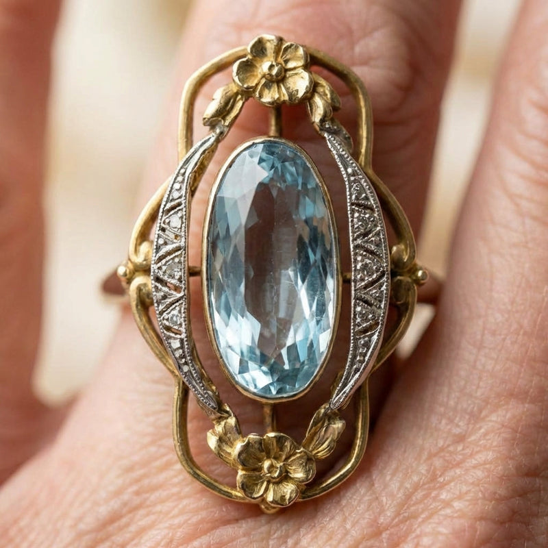 Vintage Aquamarine Flower Ring