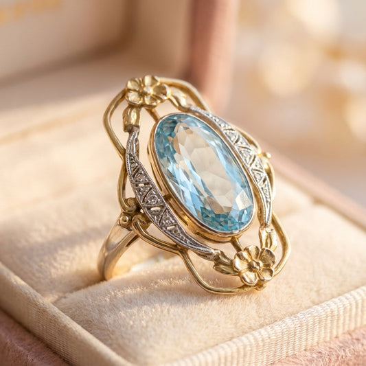 Vintage Aquamarine Flower Ring