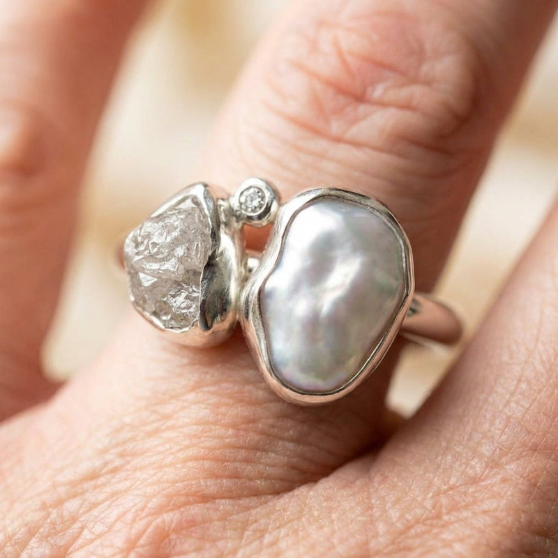 Vintage Baroque Pearl Silver Ring