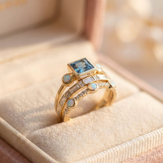 Vintage Blue Crystal Ring Set