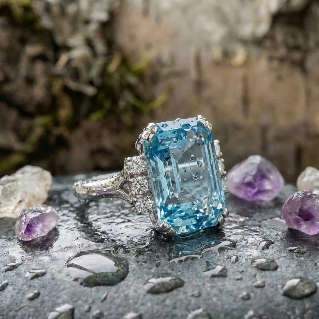 Vintage Blue Cubic Zirconia Silver Ring