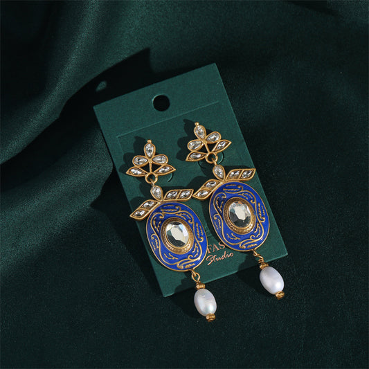 Vintage Blue Enamel Earrings
