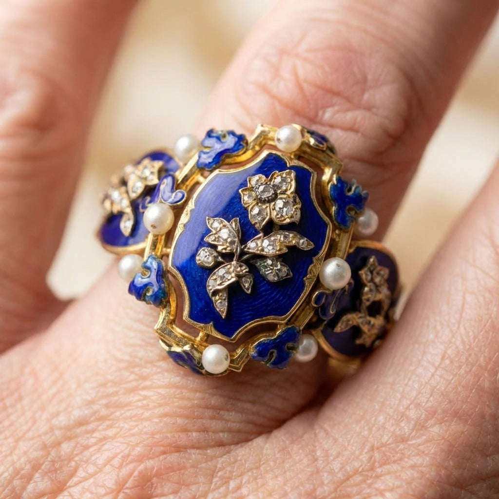 Vintage Blue Enamel Ring