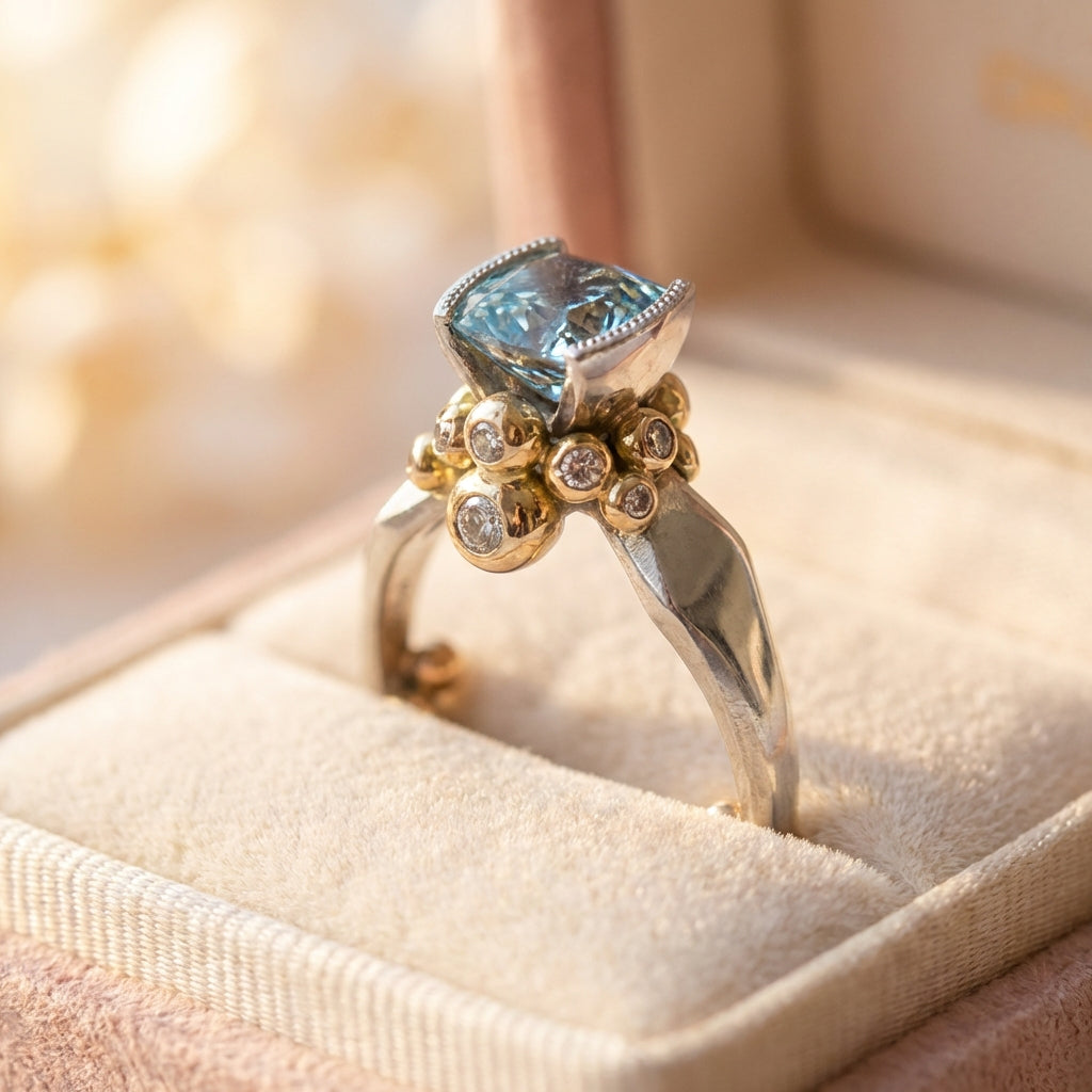 Vintage Blue Zirconia Gold & Silver Ring