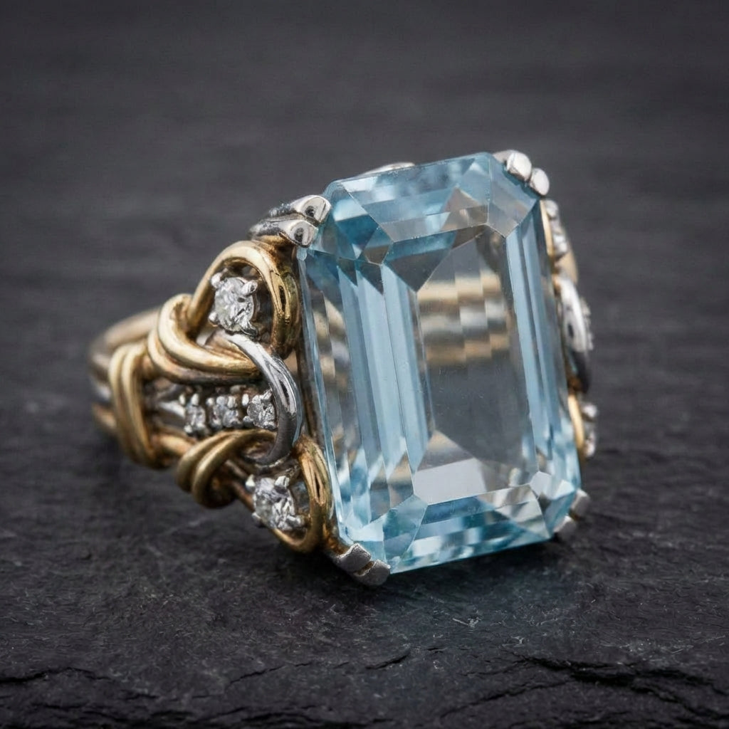 Vintage Blue Zirconia Layered Gold Ring