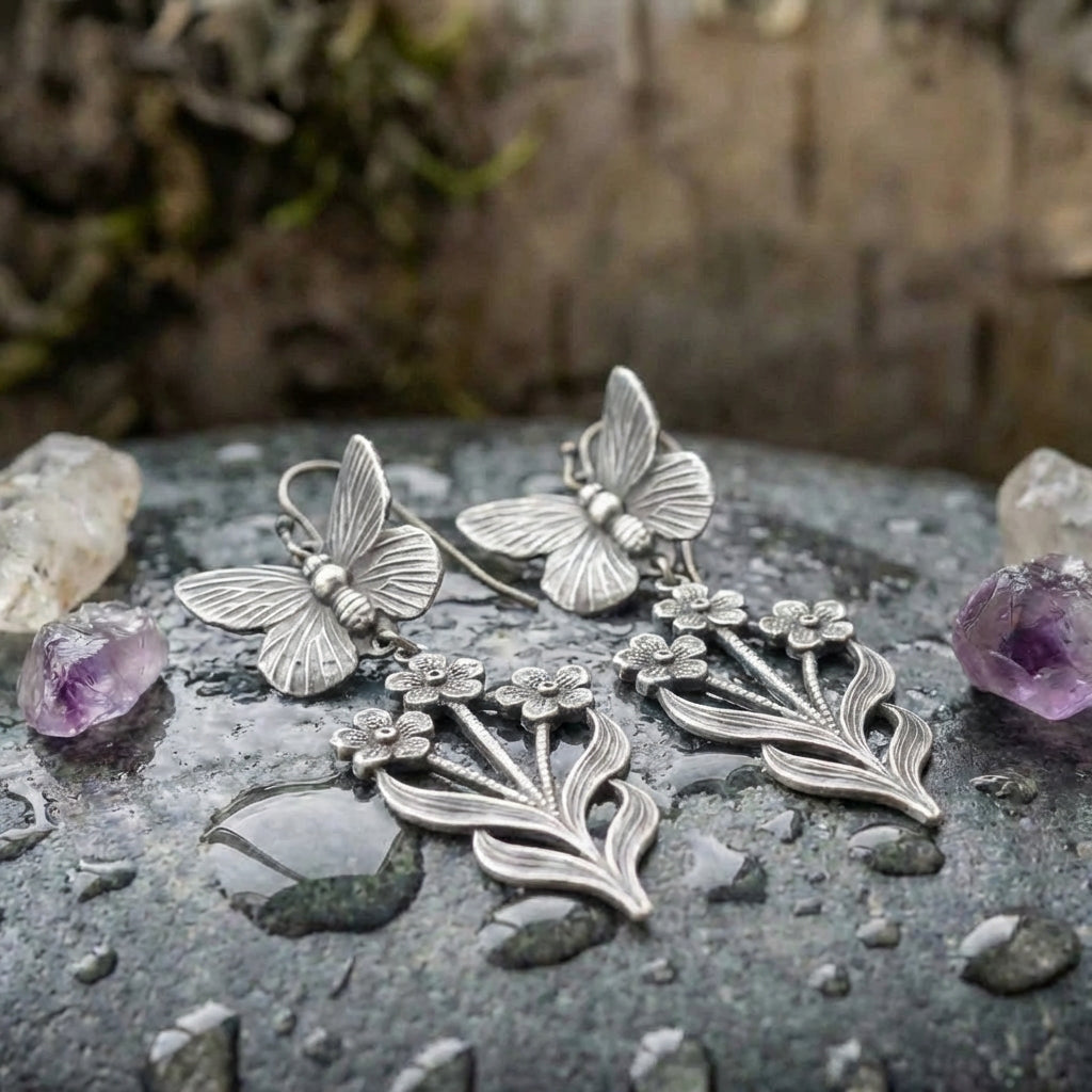 Vintage Butterfly Flower Earrings