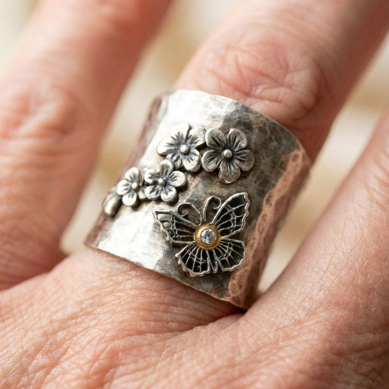 Vintage Butterfly Flower Ring