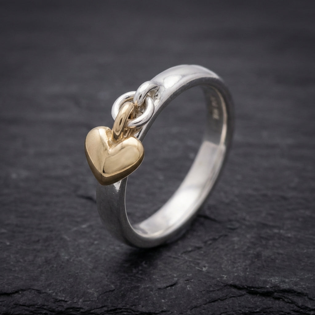 Vintage Dangling Heart Silver Ring