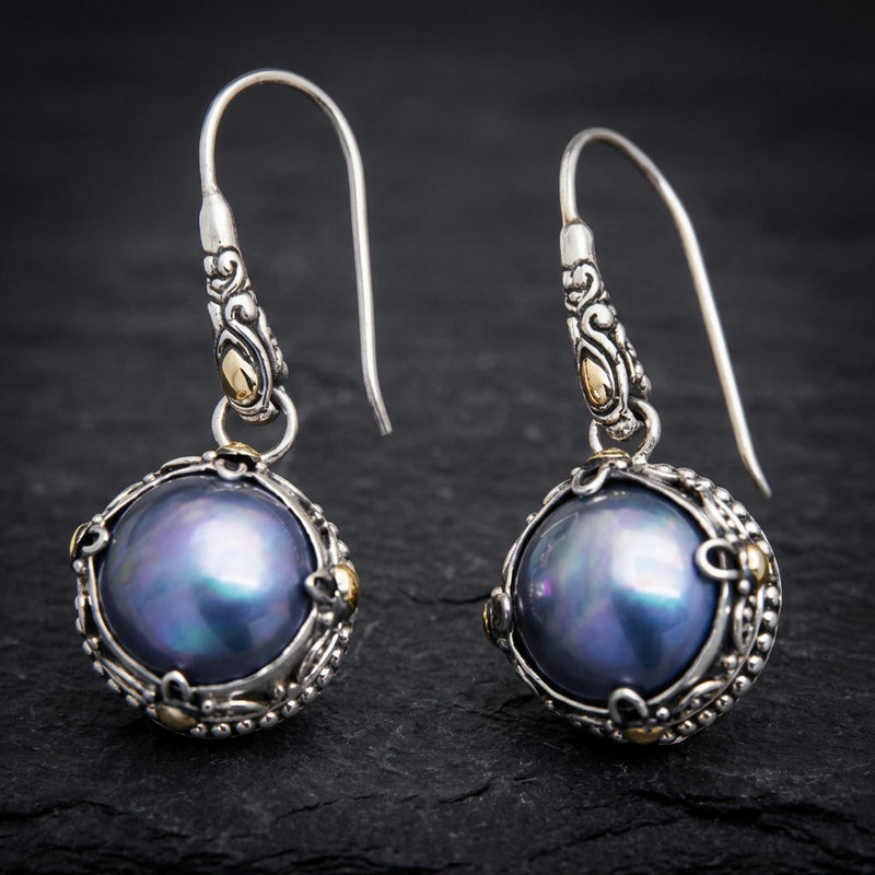 Vintage Dark Pearl Dangling Earrings