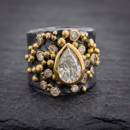 Vintage Dark & White Glass Ring