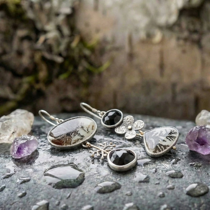 Vintage Dendritic Quartz Earrings