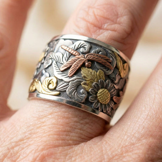 Vintage Dragonfly Flower Ring