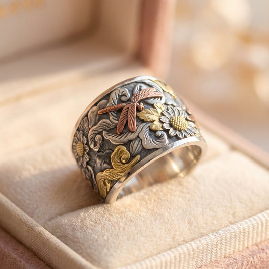 Vintage Dragonfly Flower Ring