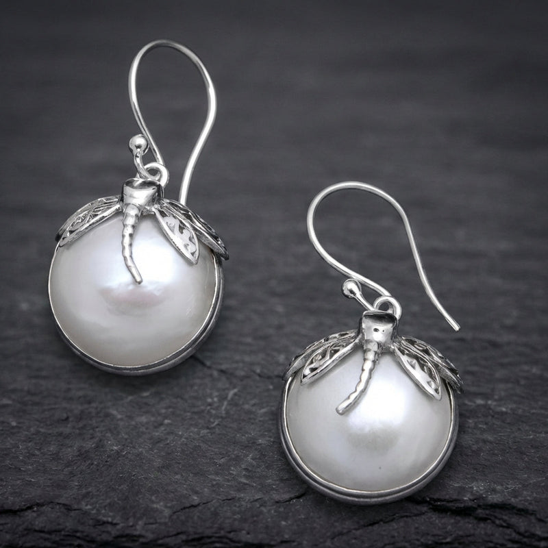Vintage Dragonfly Pearl Earrings