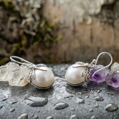 Vintage Dragonfly Pearl Earrings