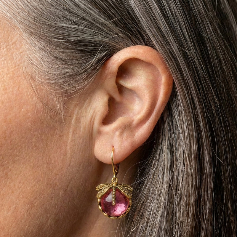 Vintage Dragonfly Tourmaline Earrings