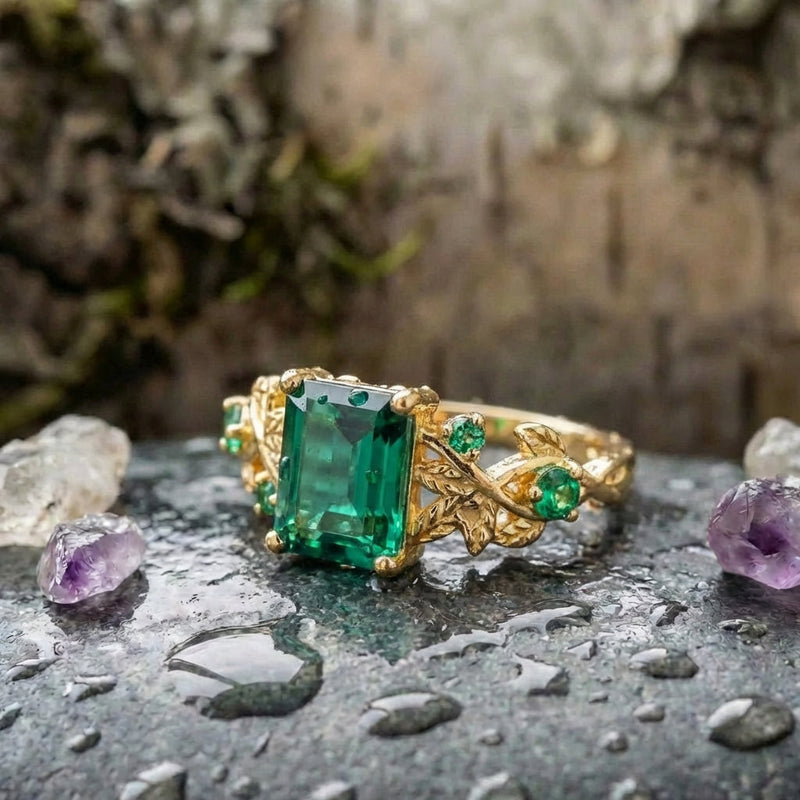 Vintage Emerald Flower Ring