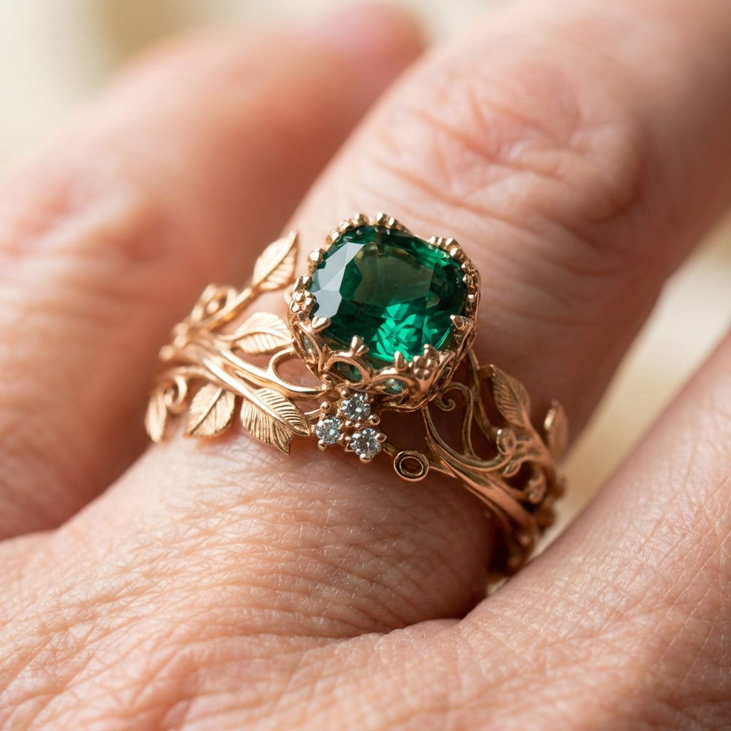 Vintage Emerald Leaf Ring