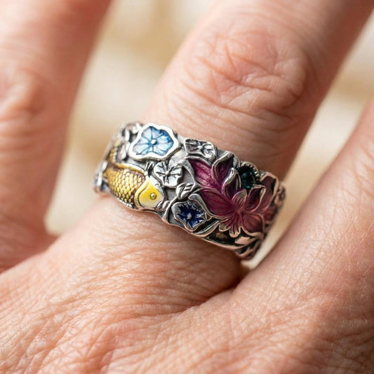 Vintage Enamel Lotus Ring