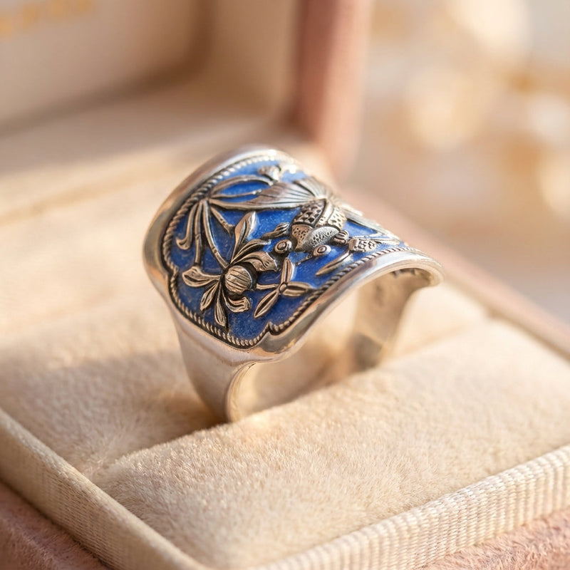 Vintage Enamel Lotus Ring