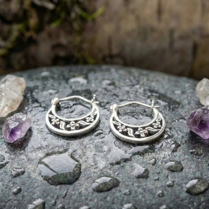 Vintage Floral Hoop Earrings