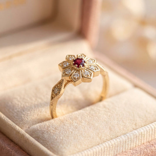 Vintage Flower Ruby Ring