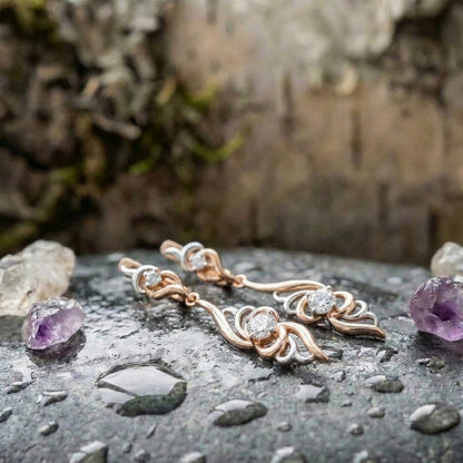 Vintage Flower Shape Drop Rose Gold Earrings