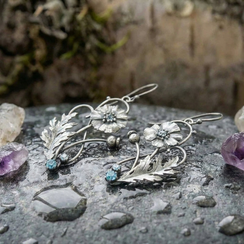 Vintage Flower Zircon Earrings