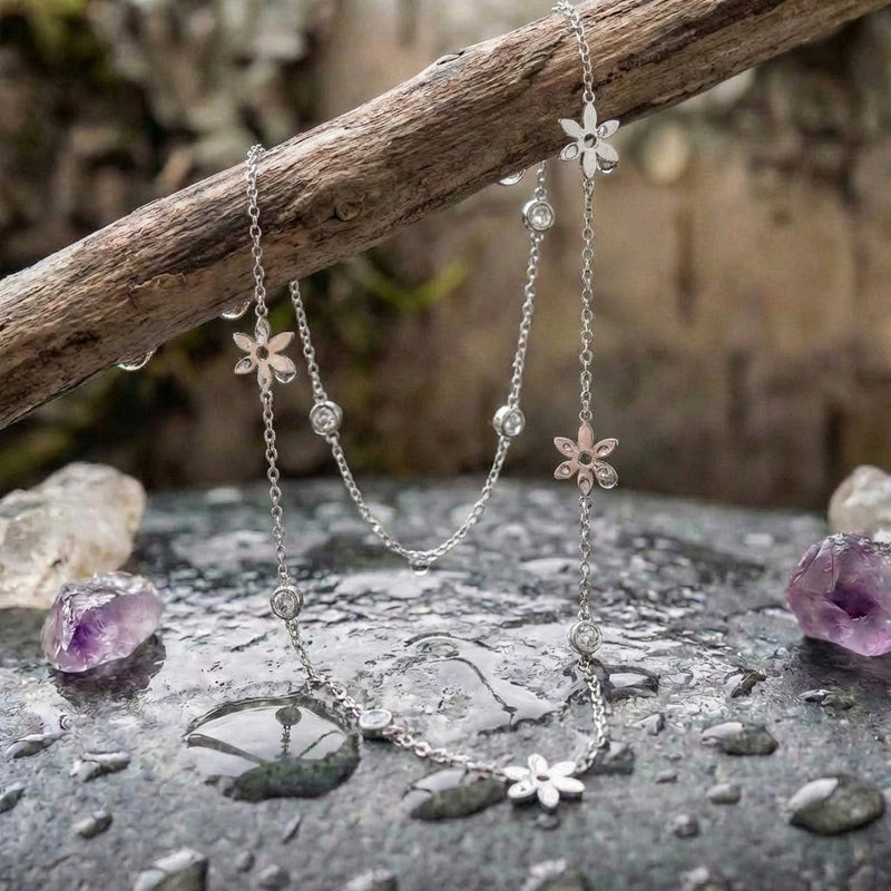 Vintage Flowers Crystal Zircon Necklace